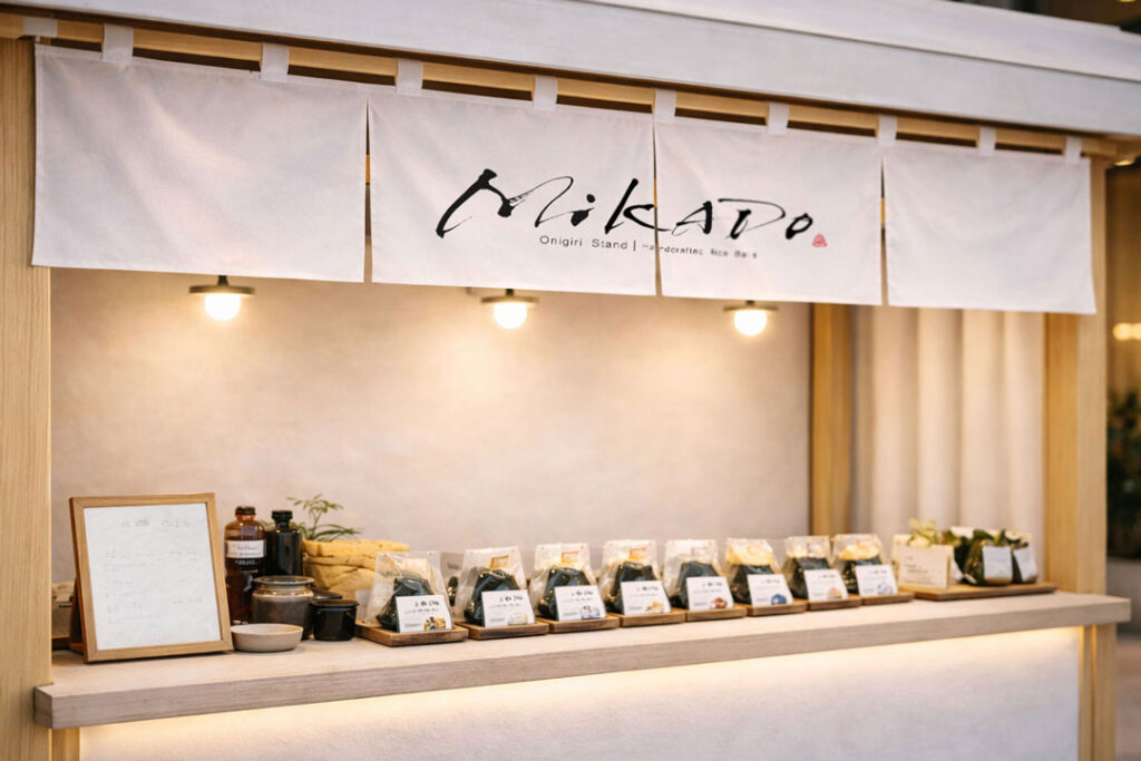 筆文字ロゴデザイン MiKADO おにぎりブランド 和モダンロゴ